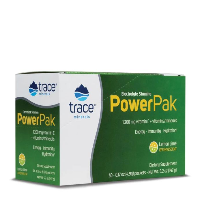 Trace Minerals® PowerPak Zitrone Limette | Elektrolyte Trinkpulver zum Auflösen | 1200 mg Vitamin C, Zink, Magnesium | 30 x 5g Portionsbeutel