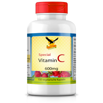 Get UP® Vitamin C Spezial 600mg magenfreundlich | 150 Kapseln | mit Acerola & Hagebutte | säurefrei gepuffert & magenfreundlich | vegan & hochdosiert