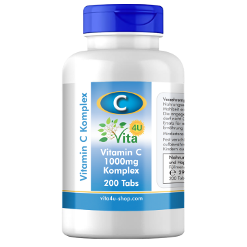Vitamin C 1000mg mit Citrus-Bioflavonoiden & Hagebutte | Vitamin C bioaktiv hochdosiert | 200 vegane Tabs | Immunsystem Energie Psyche Knochen